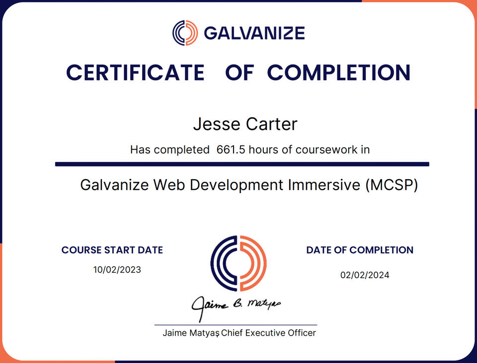 Certificate - Galvanize Level Up